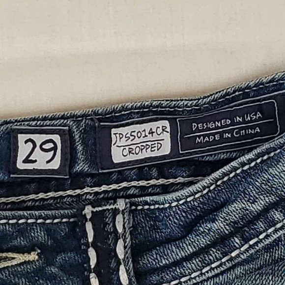 Miss Me Womens Cropped Jeans Blue Thick Stitch Medium Wash Low Rise Denim 29 - Picture 11 of 12